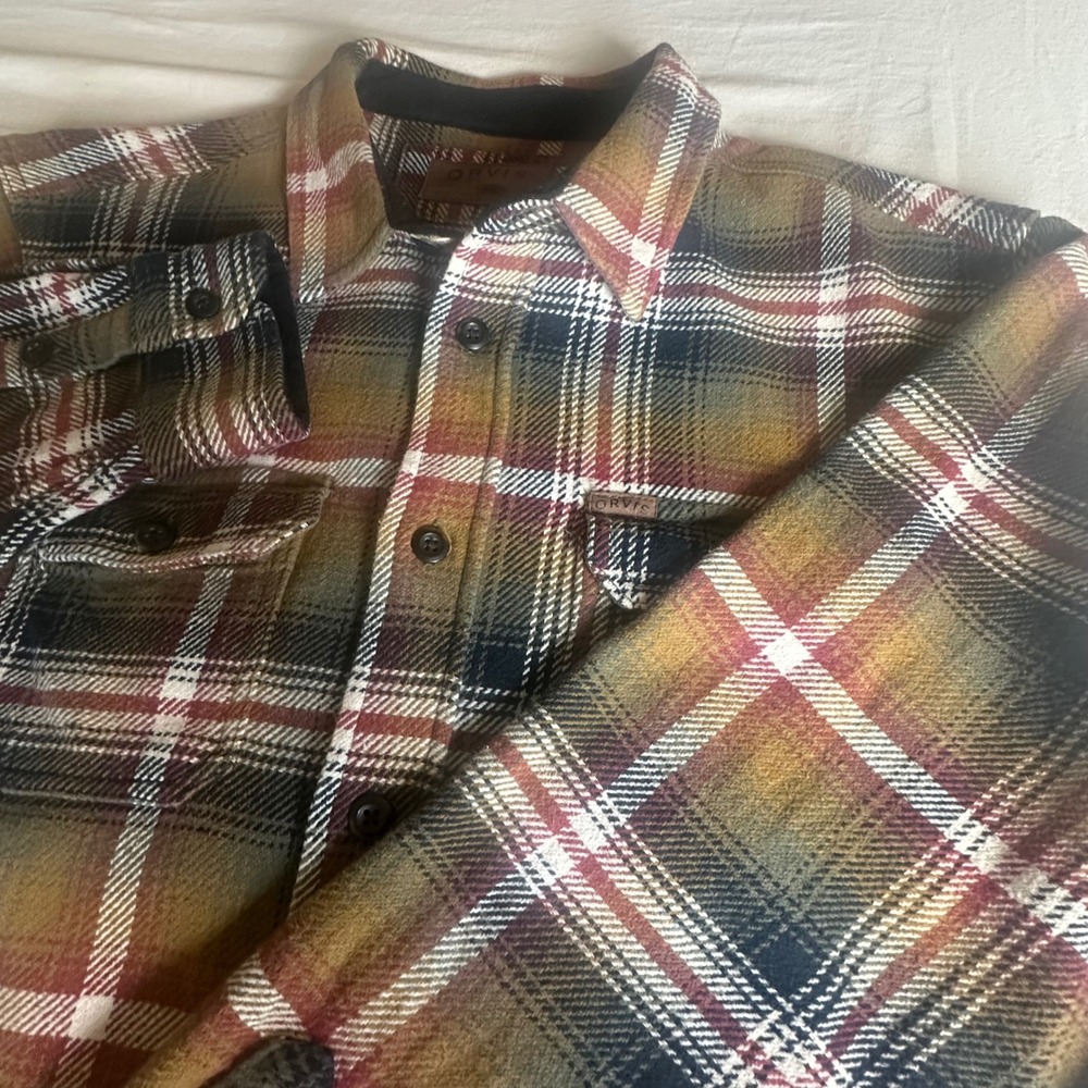 Orvis Classic Plaid Flannel‎ Button Down Shirt Earth Tone Cabincore Cotton XLn
